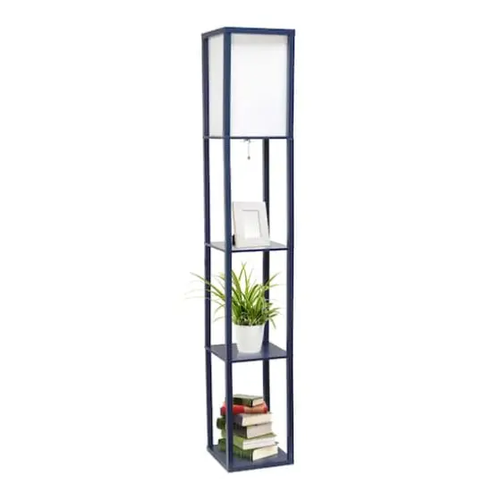 Lalia Home 5ft. Column Shelf Floor Lamp with Linen Shade Navy {7}