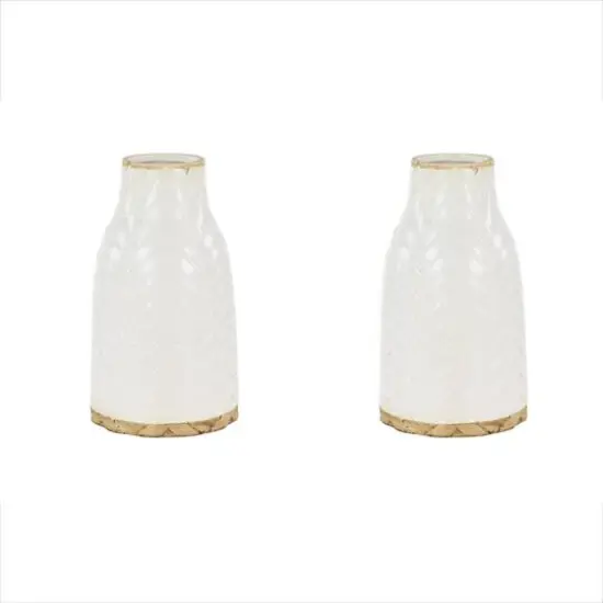 Set of 2 White Porcelain Contemporary Vase, 7" x 12" {8}