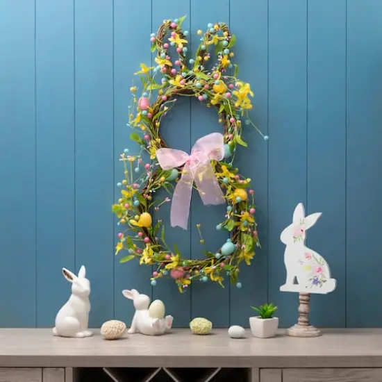 Glitzhome&reg; 25" Easter Bunny Shaped Wreath with Eggs & Satin Ribbon Bow {3}