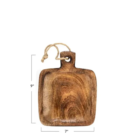 Hello Honey&reg; 9" Hand-Carved Mango Wood Serving Board with Handle & Jute Tie {6}