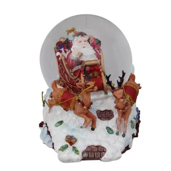 5.5" Santa Claus on Sleigh with Reindeer Musical Christmas Snow Globe {5}