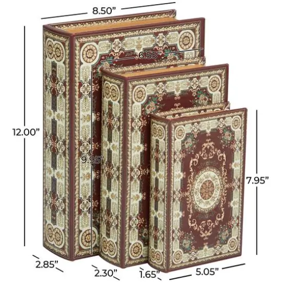 Arabesque Pattern Canvas Storage Book Box Set Red/Cream/Green {8}