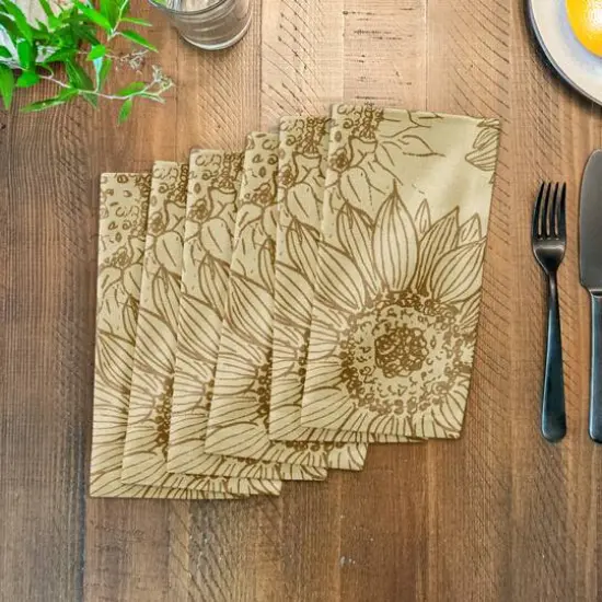 Large Sunflower Head Cotton Twill Napkin Gold/Yellow {4}