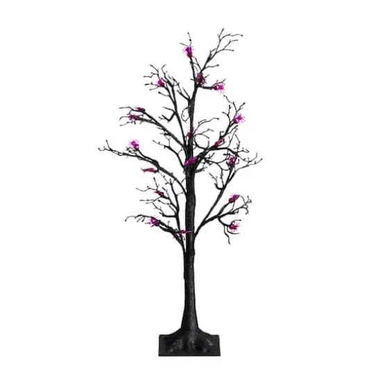 3ft. Pre-Lit Artificial Halloween Spider Twig Tree with 36 Purple LED Lights {1}