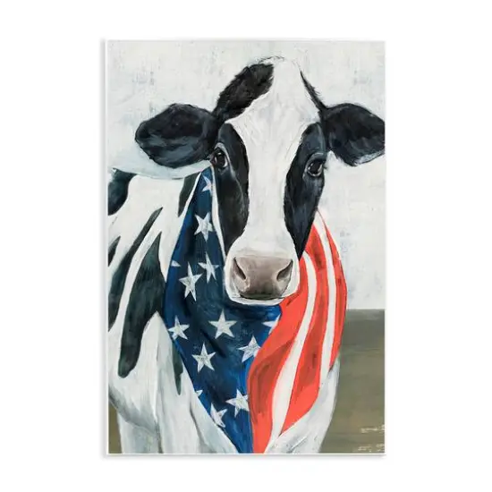 Stupell Industries Farm Cow American Flag Animal Wall Plaque Art {1}