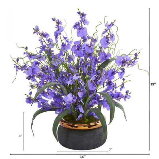 19" Dancing Lady Orchid in Black & Gold Vase Purple {3}