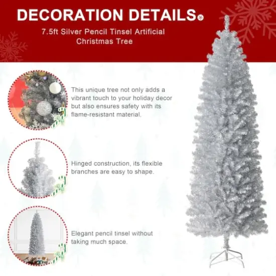 7.5ft. Unlit Silver Pencil Tinsel Artificial Christmas Tree {7}