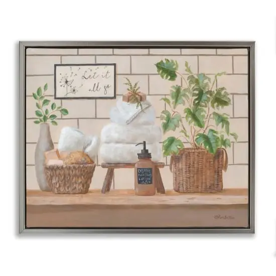 Stupell Industries Comforting Bathroom Spa Still Life Floater Framed Art Gray {1}