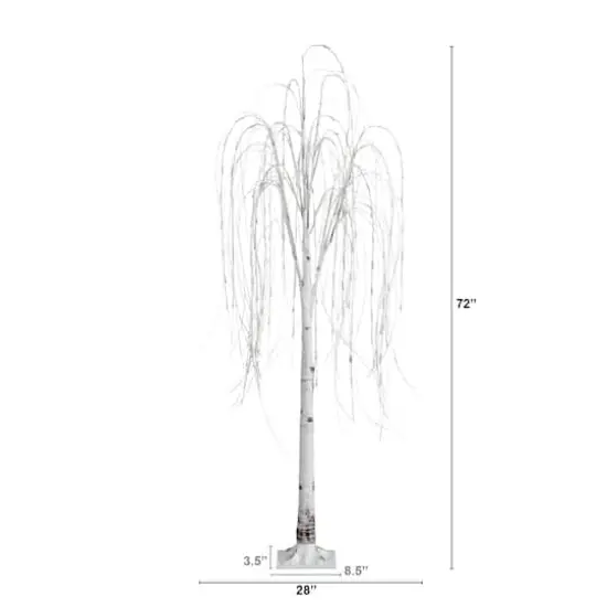6ft. Pre-Lit White Weeping Willow Artificial Christmas Tree, Warm White LED Lights {11}
