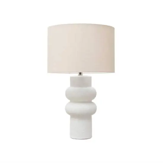 Hello Honey&reg; 24.5" White Volcano Finish Stoneware Table Lamp with Linen Shade {1}