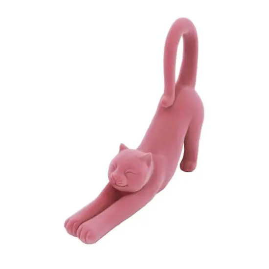 12" Flocked Stretching Halloween Tabletop Cat by Ashland&reg; Light Pink {1}