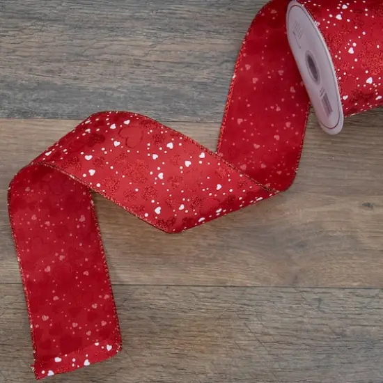 2.5" x 10yd. Red Hearts Valentine's Day Wired Craft Ribbon {3}