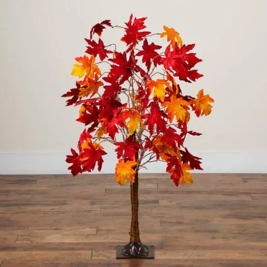 4ft. Pre-Lit Autumn Weeping Maple Artificial Fall Tree with 180 Warm White LED Lights {7}