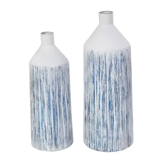 Blue & White Metal Brushed Vase Set {1}