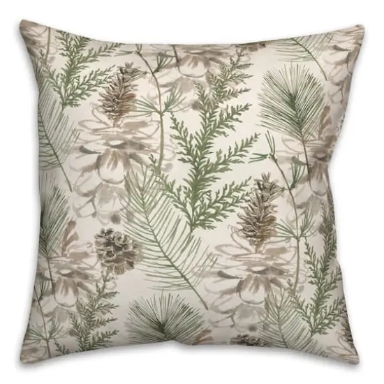 Pinecones & Greenery on White Square Throw Pillow {3}