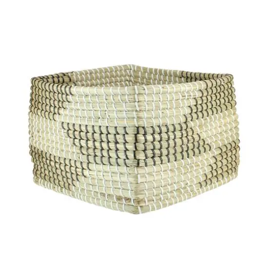 12.25" Square Woven Seagrass Basket with Black & White Accents {1}