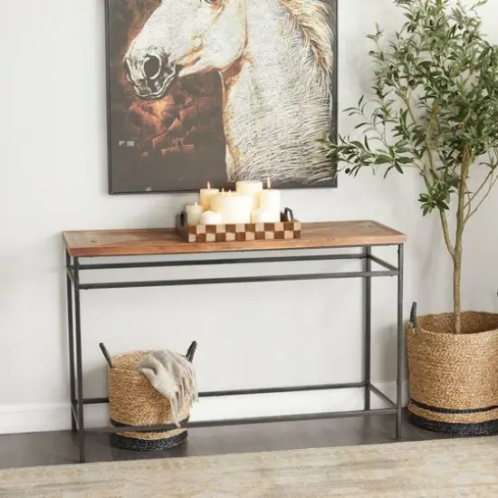 Brown Metal Rustic Console Table 30" x 48" x 16" {9}