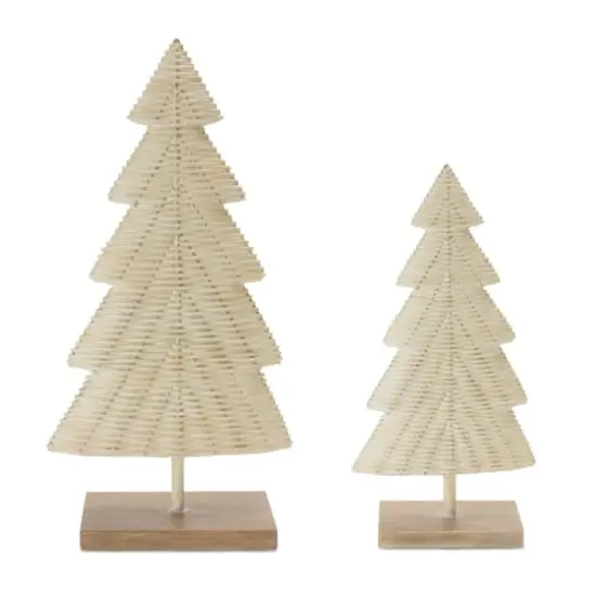 White & Beige Wicker Pine Tree Tabletop D&eacute;cor Set, 17" & 13" {1}