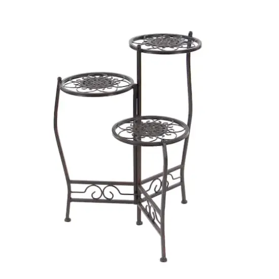 24" Brown Metal Tiered Traditional Plant Stand {5}