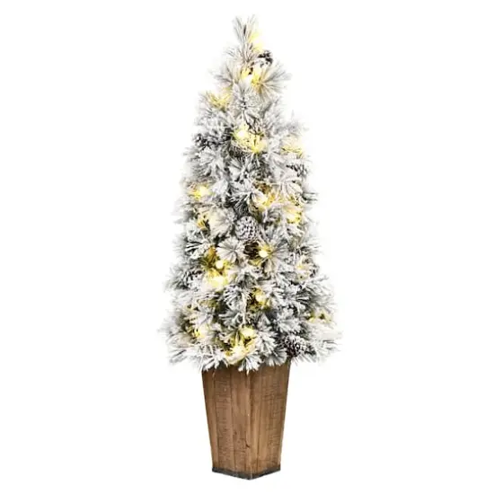 4.5ft. Pre-Lit Flocked Kimball Pine Artificial Christmas Tree in Decorative Planter, Warm White Dura-Lit&trade; LED Lights {1}