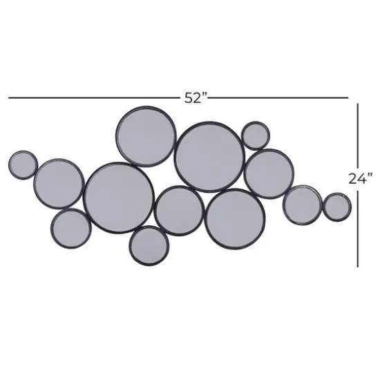 52" Black Contemporary Metal Wall Mirror Cluster {7}