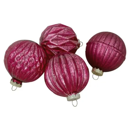 12ct. 3" Glitter & Matte Magenta Pink Finial & Glass Ball Christmas Ornaments {5}