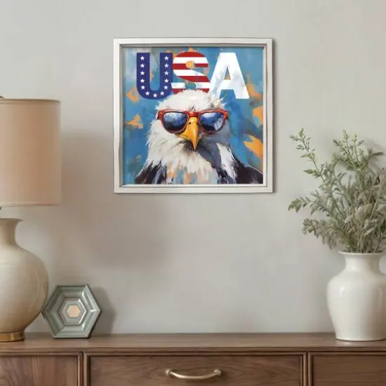 16" x 16" Patriotic Bald Eagle Framed Print White Frame {5}