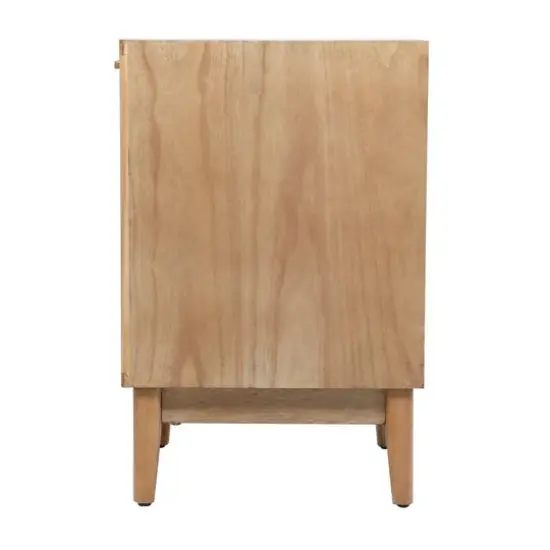 Wood Accent Table with Cane Front Drawer & Gold Handle Light Brown {5}