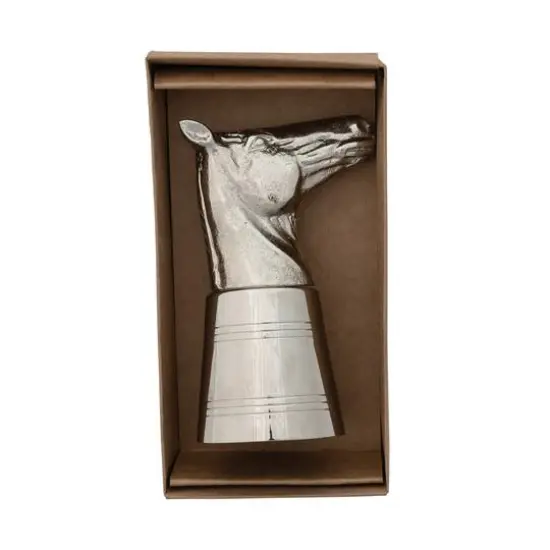 Hello Honey 2 oz. Cast Aluminum and Stainless Steel Horse Head Jigger in Kraft Box, Nickel Finish {4}