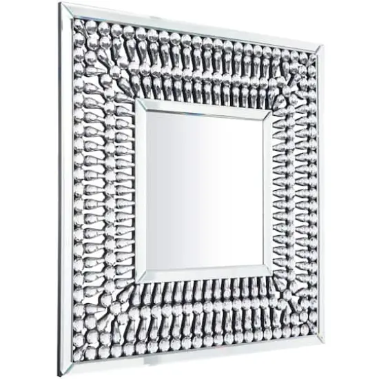 Silver Glass Wall Mirror with Crystal Embellishment 32" x 1" x 32" {3}