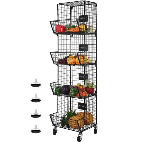 Black 4-Tier Rolling Fruit Cart {1}