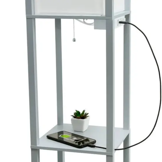 Simple Designs Floor Lamp with 2 USB Charging Ports/1 Outlet Gray {8}