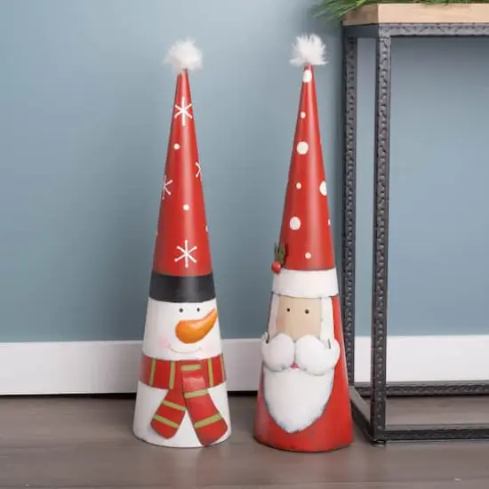 25" Metal Santa & Snowman Cone Set {3}