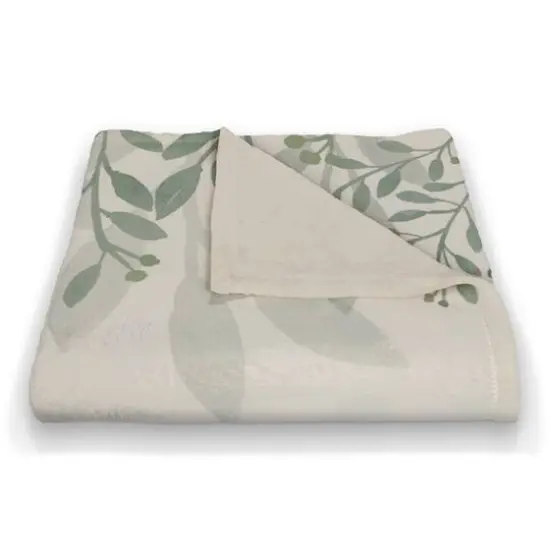 Floral Banner Coral Fleece Blanket White/Green {3}
