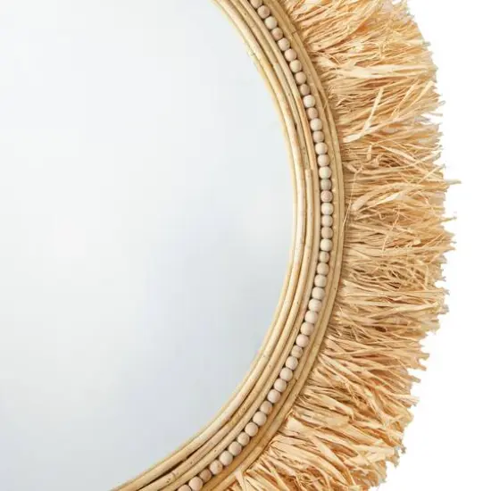 Light Brown Seagrass Wall Mirror with Fringe Detailing 35" x 1" x 35" {4}
