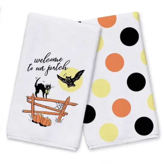 Retro Black Cat & Owl Welcome to Our Patch Tea Towel Set {1}