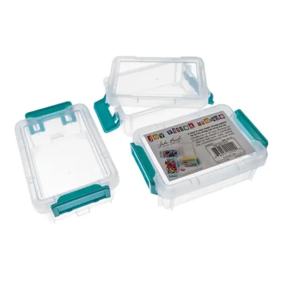 John Bead 4.5" Joy Filled Clear & Turquoise Stackable Containers With Lids {3}