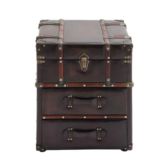 23" Dark Brown Faux Leather & Wood Traditional Cabinet {1}