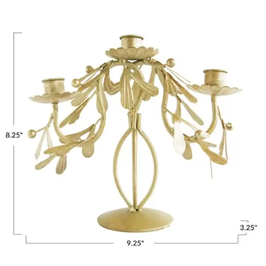 Hello Honey&reg; 9.25" Distressed Pewter Finish Metal Candelabra with Leaves & Berries {5}