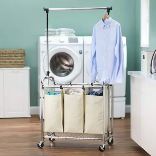 Household Essentials 3-Bag Laundry Sorter with Clothes Rack {3}
