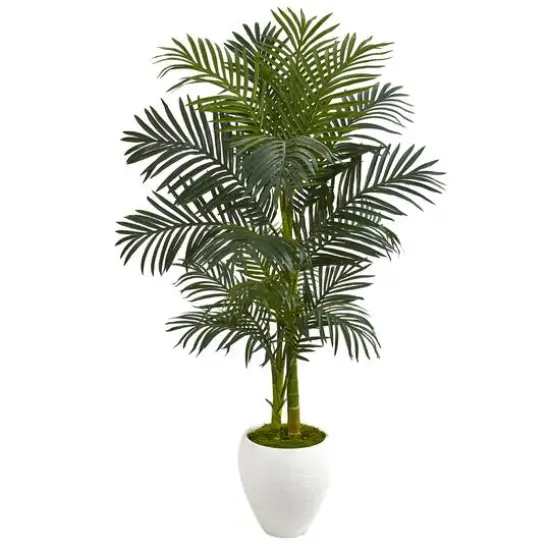 4.6ft. Golden Cane Artificial Palm Tree in White Planter {1}