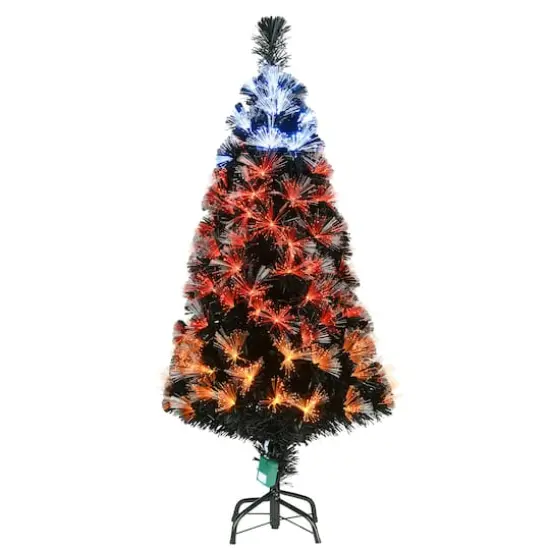 4ft. Fiber Optic Candy Corn Color Lights Black Artificial Halloween Tree {3}