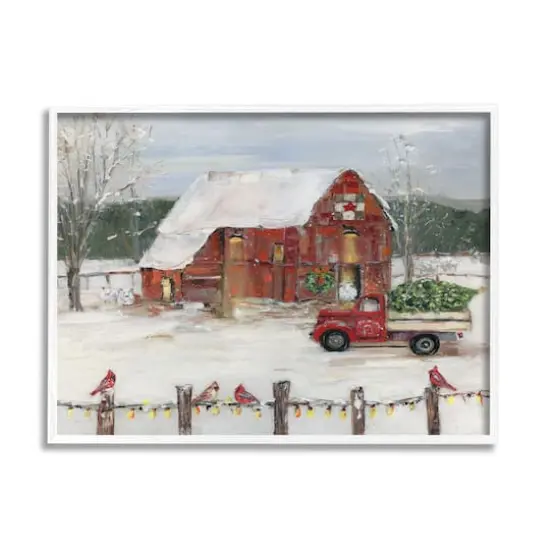 Stupell Industries Holiday Barn Winter Scene Framed Giclee Art White {1}