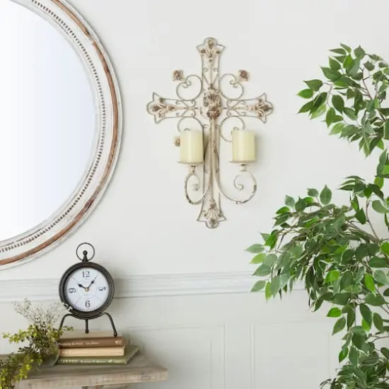 White Iron French Country Wall Sconce, 24" x 17" x 5" {9}