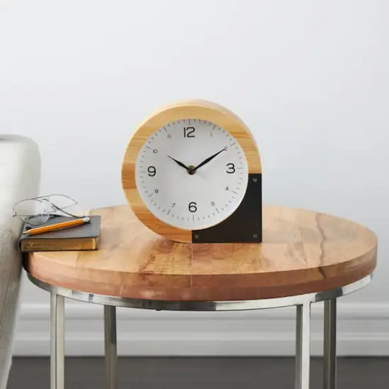 8" Light Brown Wood Round Abstract Clock {10}