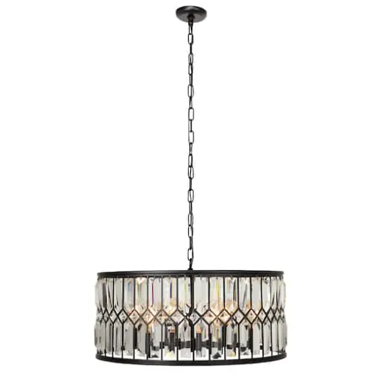 Black Iron Glam Drum Chandelier, 13" x 24" x 24" {1}