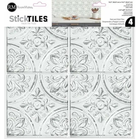 RoomMates White Tin Peel & Stick Tile Backsplash StickTiles&reg; {1}