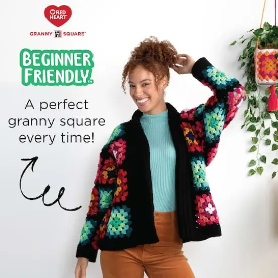 Red Heart&reg; All in One&trade; Granny Square&trade; Yarn Black - Carnation Code {6}