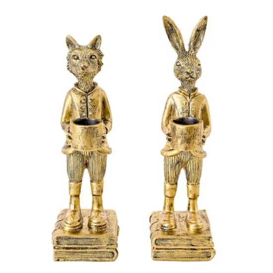 American Art Decor The Fox and Rabbit Gold Resin Tabletop Bar Decor - 8" x 2.25" x 2.25", 8.75" x 2" x 2.25" {8}