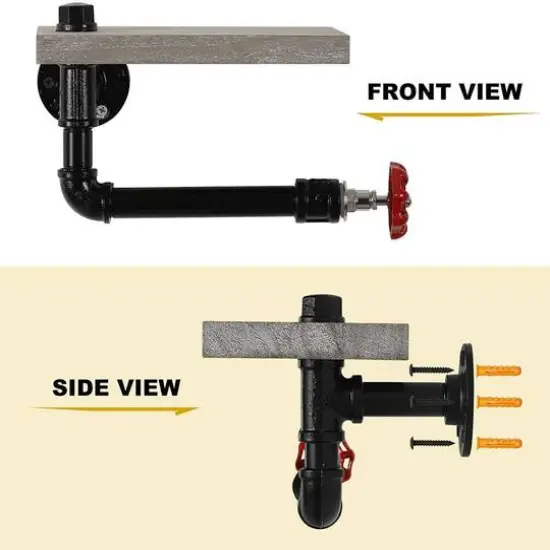 Gray Industrial Wall-Mounted Rustic Toilet Paper Holder with Wood Shelf {4}